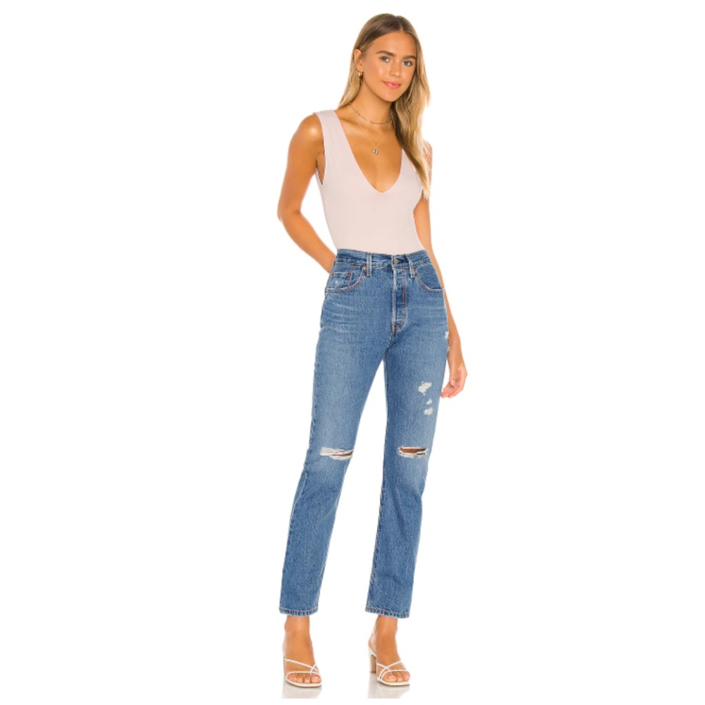 High-Rise Distressed Straight Leg Jeans - Blue - Picture 4 of 14